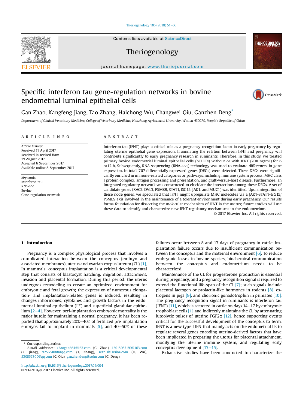 Specific interferon tau gene-regulation networks in bovine endometrial luminal epithelial cells