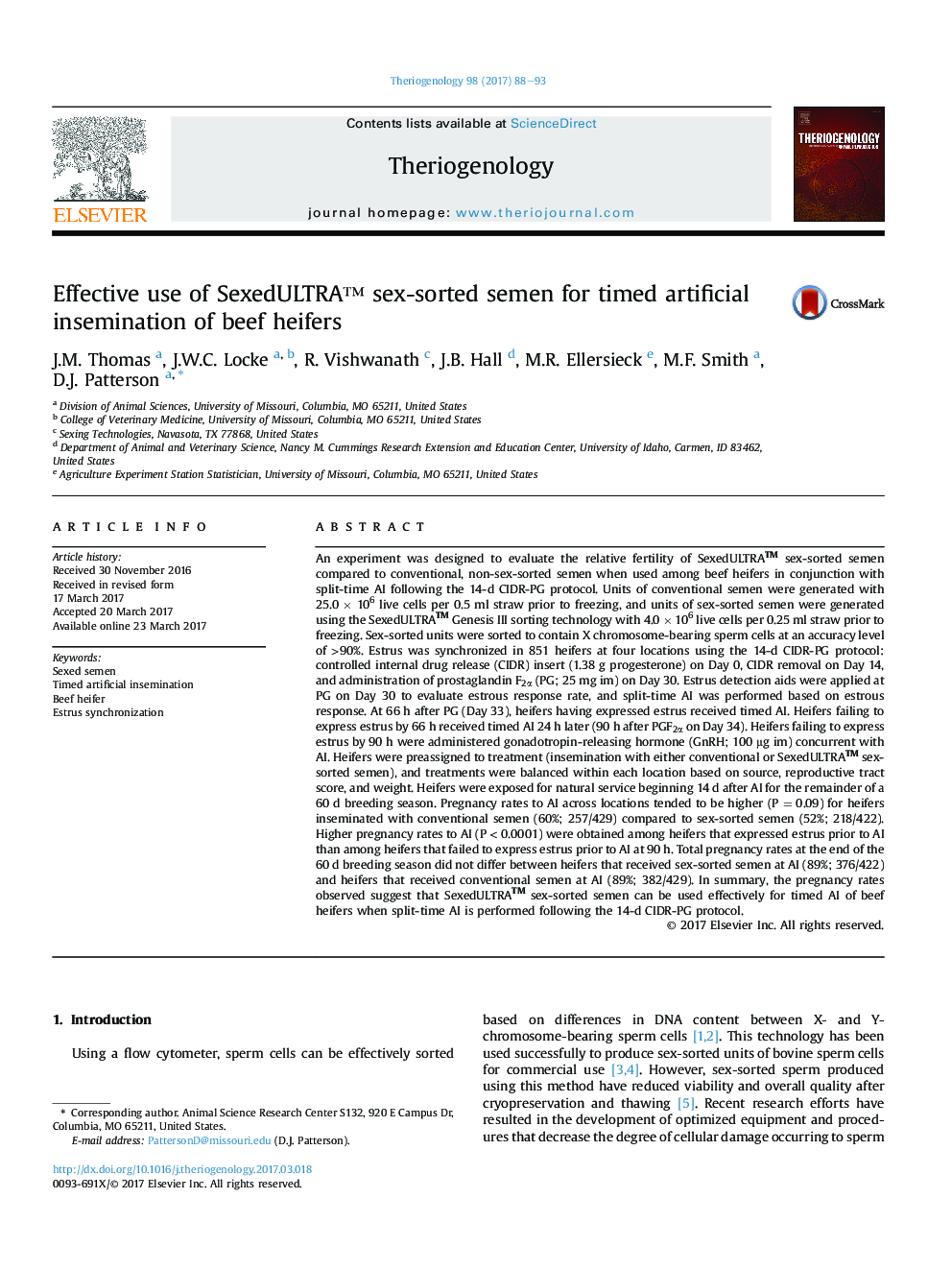 Effective use of SexedULTRAâ¢ sex-sorted semen for timed artificial insemination of beef heifers