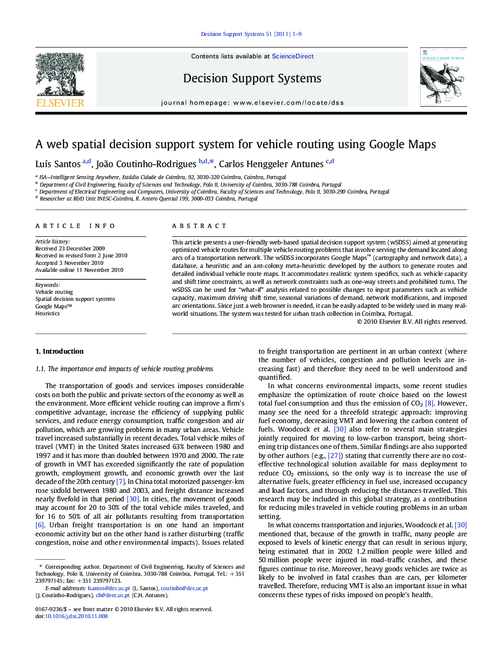عکس صفحه اول مقاله: A web spatial decision support system for vehicle routing using Google Maps A web spatial decision support system for vehicle routing using Google Maps