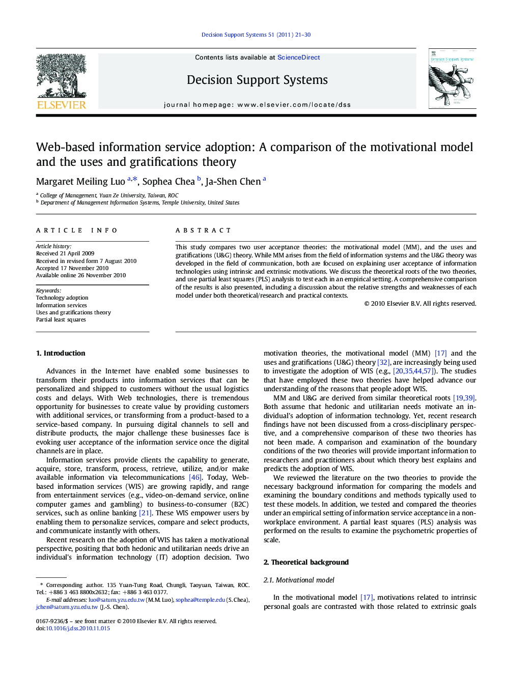 Web-based information service adoption: A comparison of the motivational model and the uses and gratifications theory