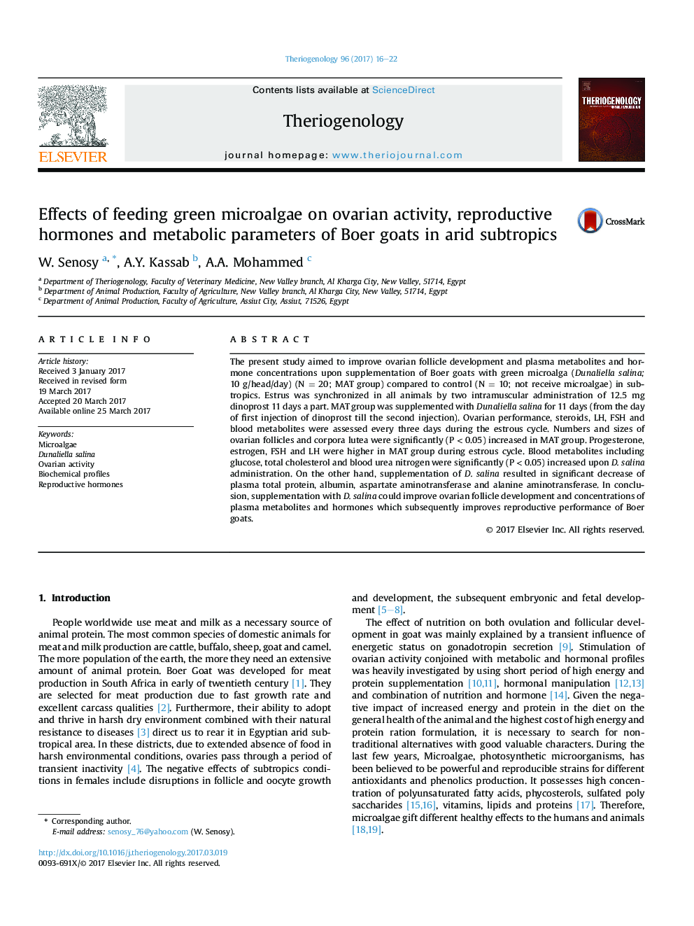 Effects of feeding green microalgae on ovarian activity, reproductive hormones and metabolic parameters of Boer goats in arid subtropics