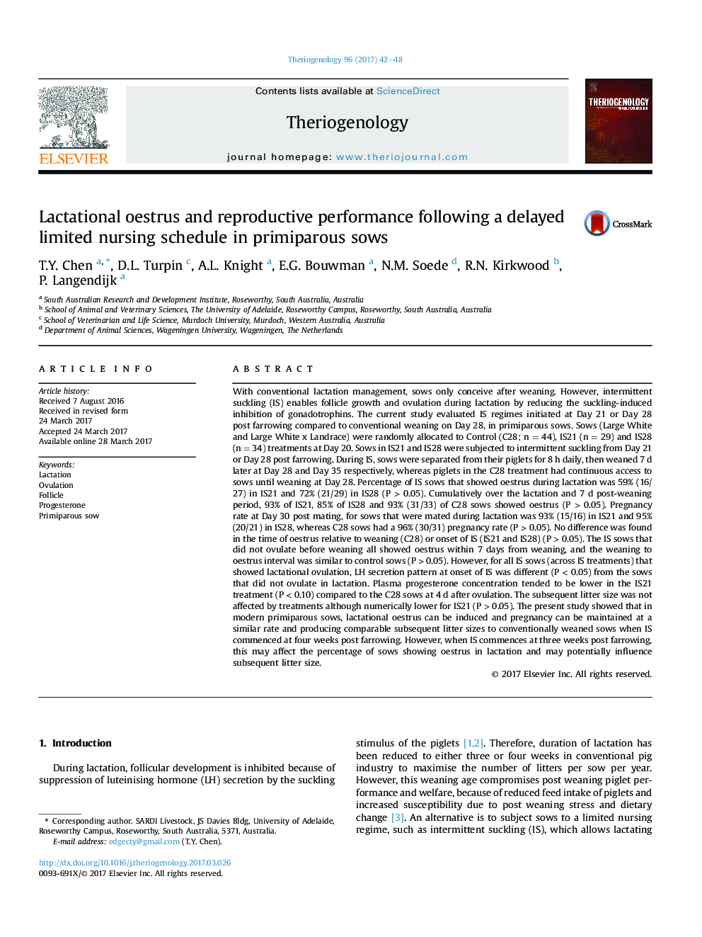 Lactational oestrus and reproductive performance following a delayed limited nursing schedule in primiparous sows