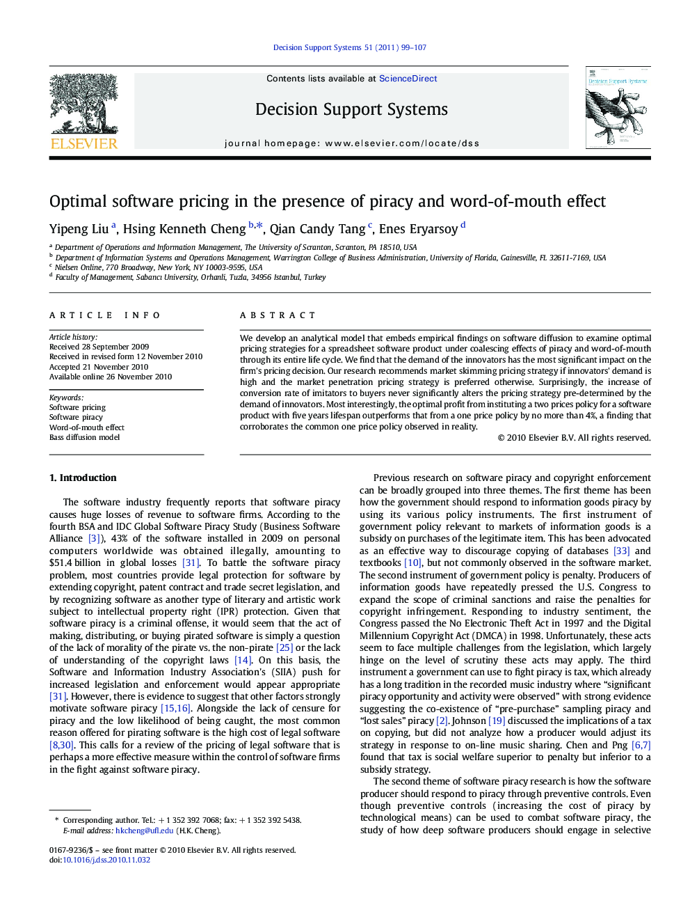 Optimal software pricing in the presence of piracy and word-of-mouth effect