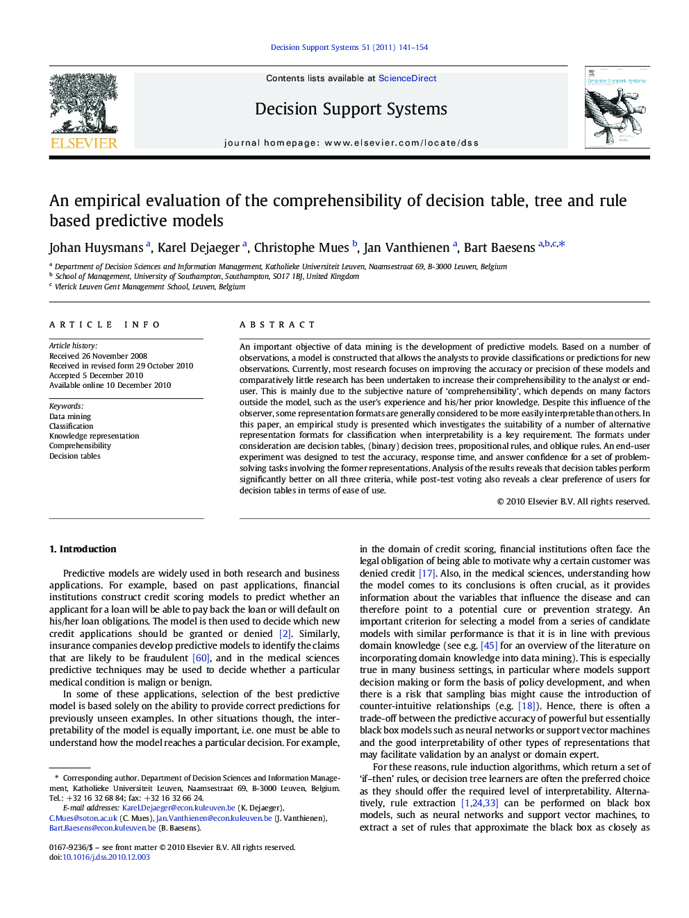 An empirical evaluation of the comprehensibility of decision table, tree and rule based predictive models