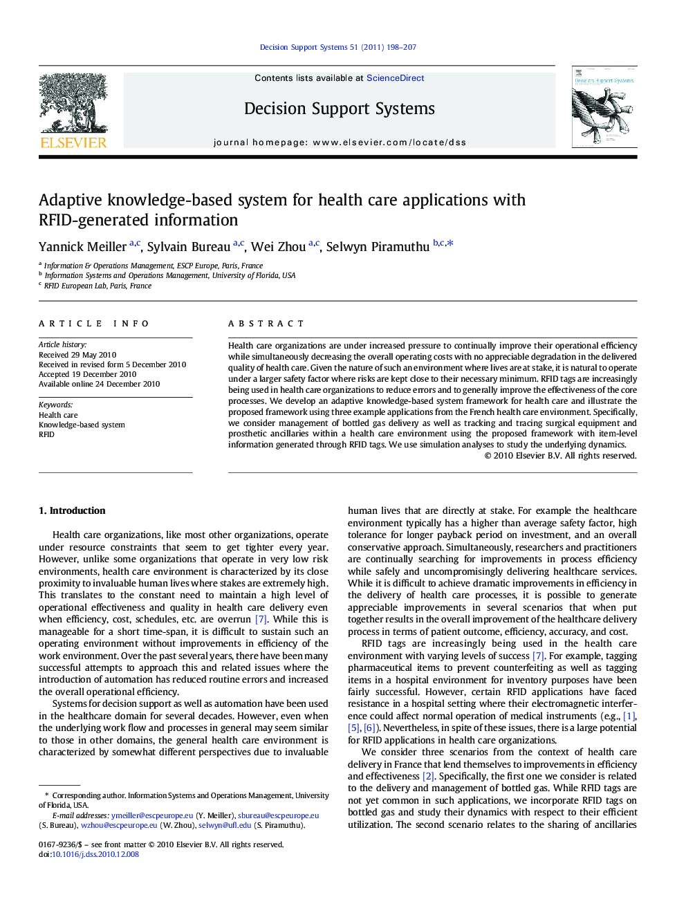 Adaptive knowledge-based system for health care applications with RFID-generated information