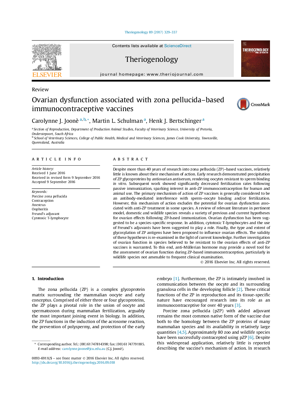 ReviewOvarian dysfunction associated with zona pellucida-based immunocontraceptive vaccines