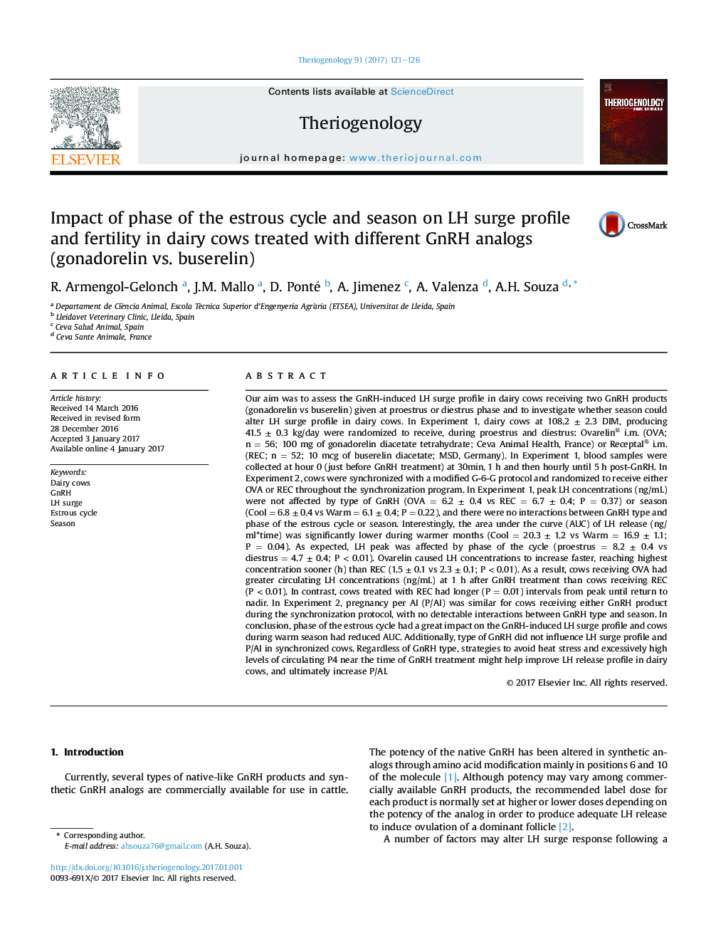 Impact of phase of the estrous cycle and season on LH surge profile and fertility in dairy cows treated with different GnRH analogs (gonadorelin vs. buserelin)