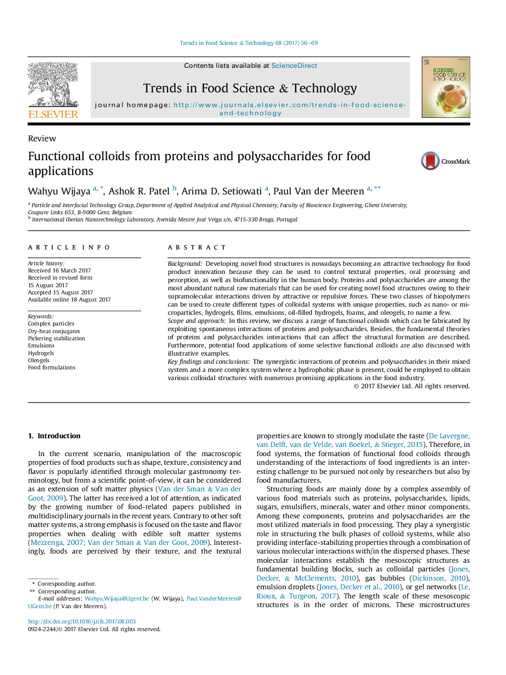 ReviewFunctional colloids from proteins and polysaccharides for food applications