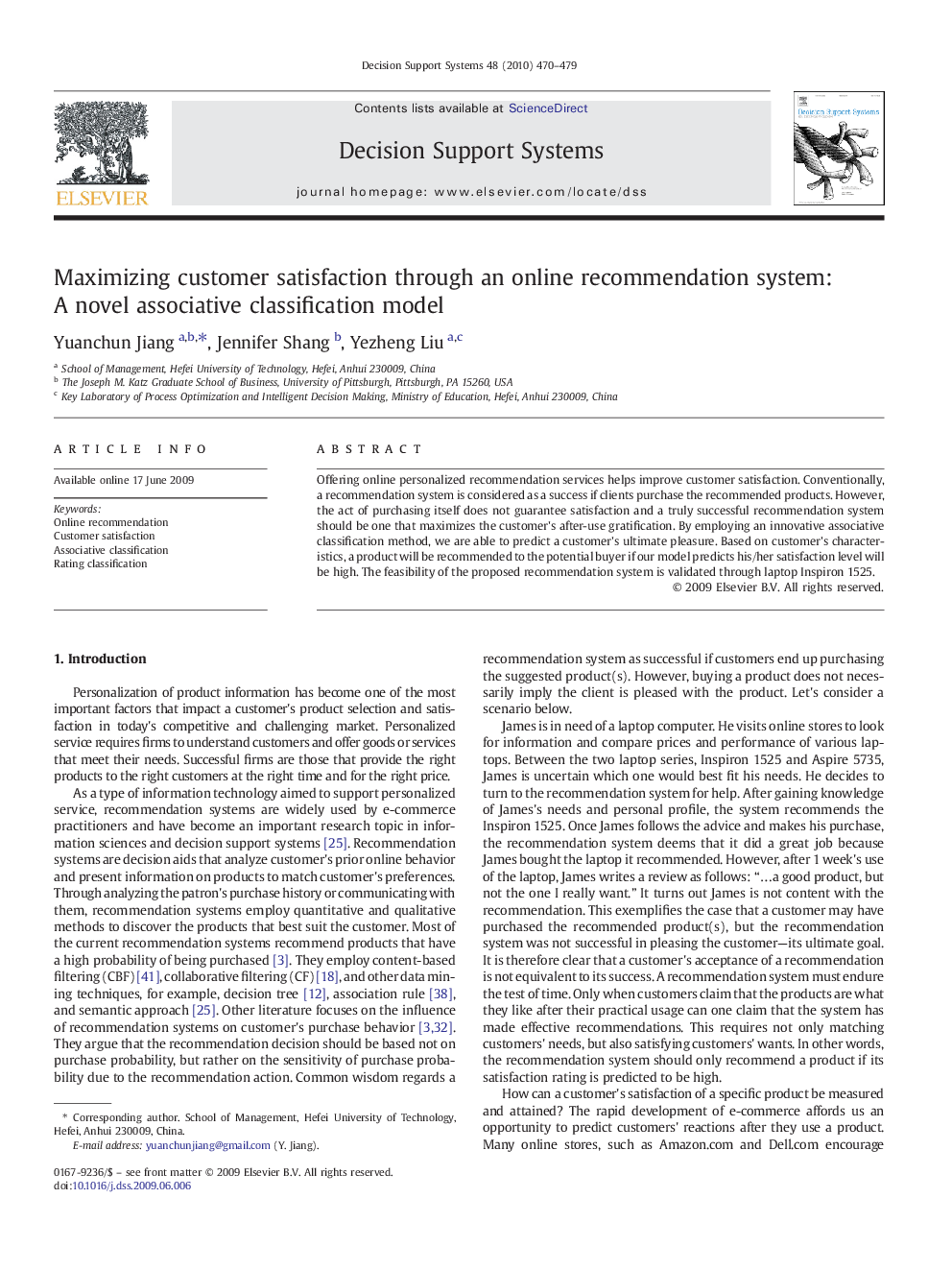 عکس صفحه اول مقاله: Maximizing customer satisfaction through an online recommendation system: A novel associative classification model Maximizing customer satisfaction through an online recommendation system: A novel associative classification model