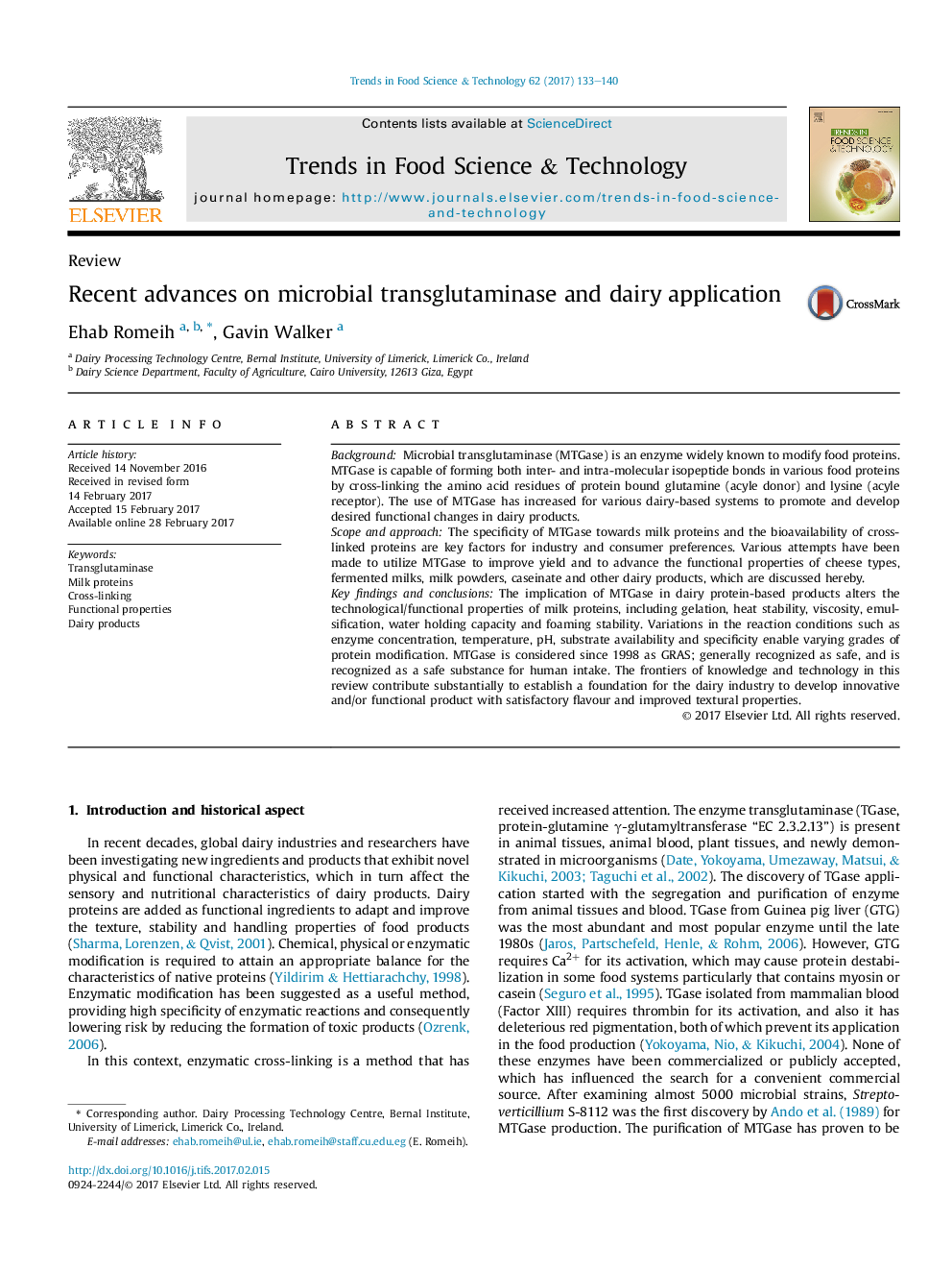 ReviewRecent advances on microbial transglutaminase and dairy application