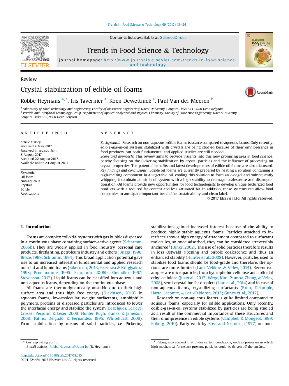 ReviewCrystal stabilization of edible oil foams