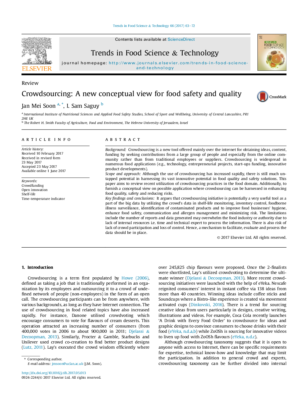 ReviewCrowdsourcing: A new conceptual view for food safety and quality