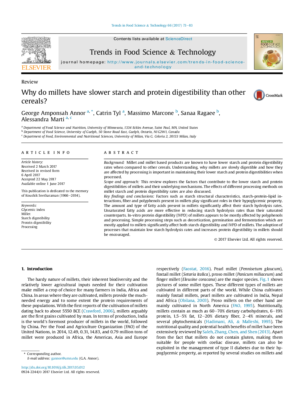 ReviewWhy do millets have slower starch and protein digestibility than other cereals?