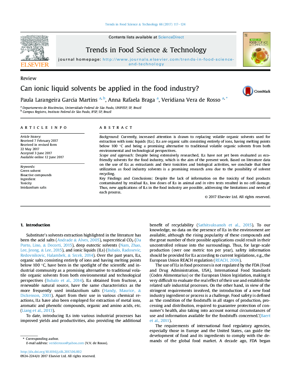 ReviewCan ionic liquid solvents be applied in the food industry?