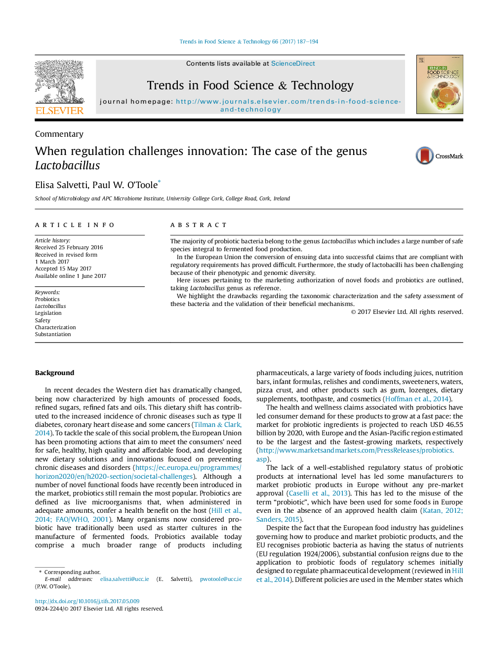 CommentaryWhen regulation challenges innovation: The case of the genus Lactobacillus