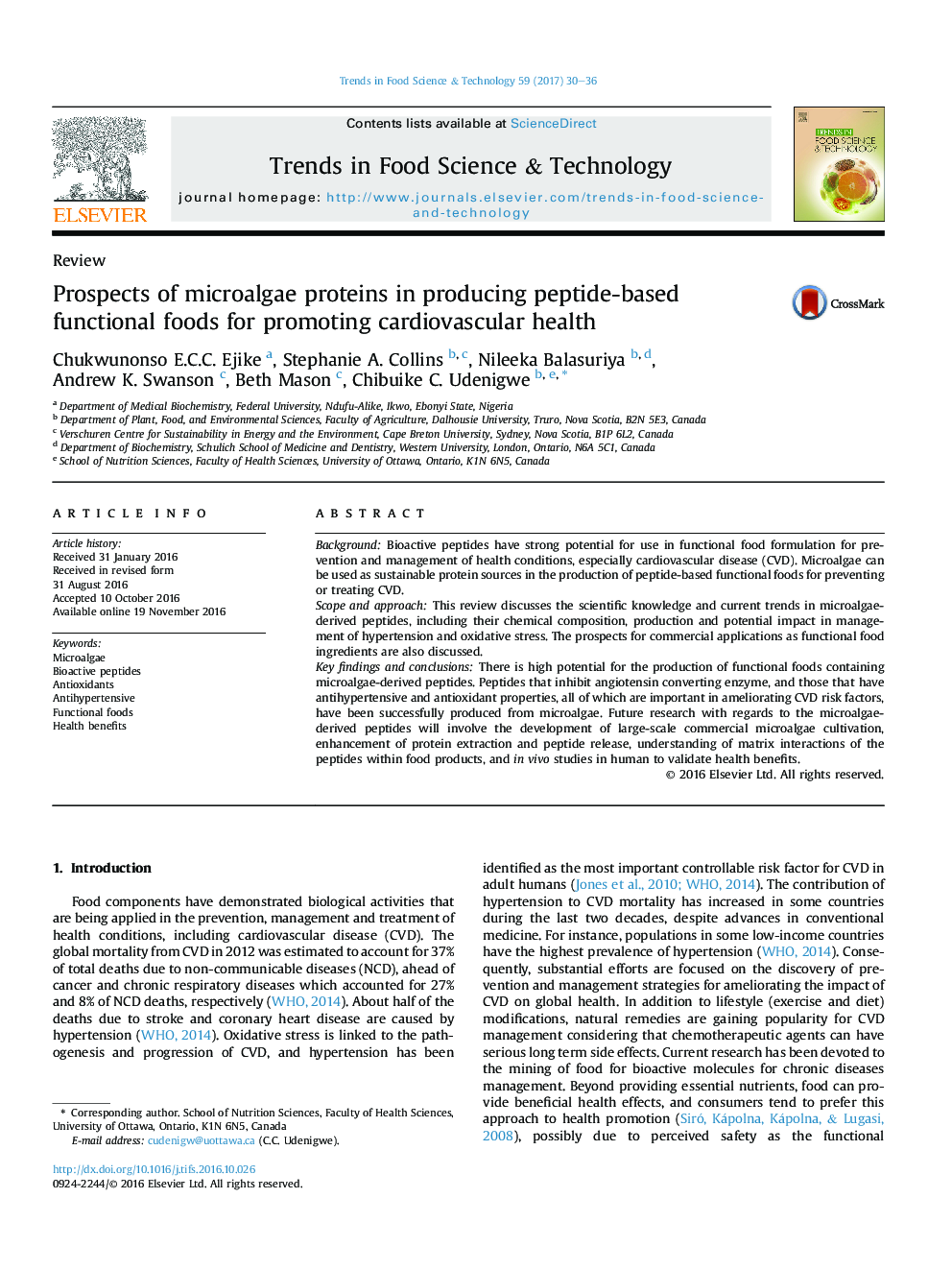 ReviewProspects of microalgae proteins in producing peptide-based functional foods for promoting cardiovascular health