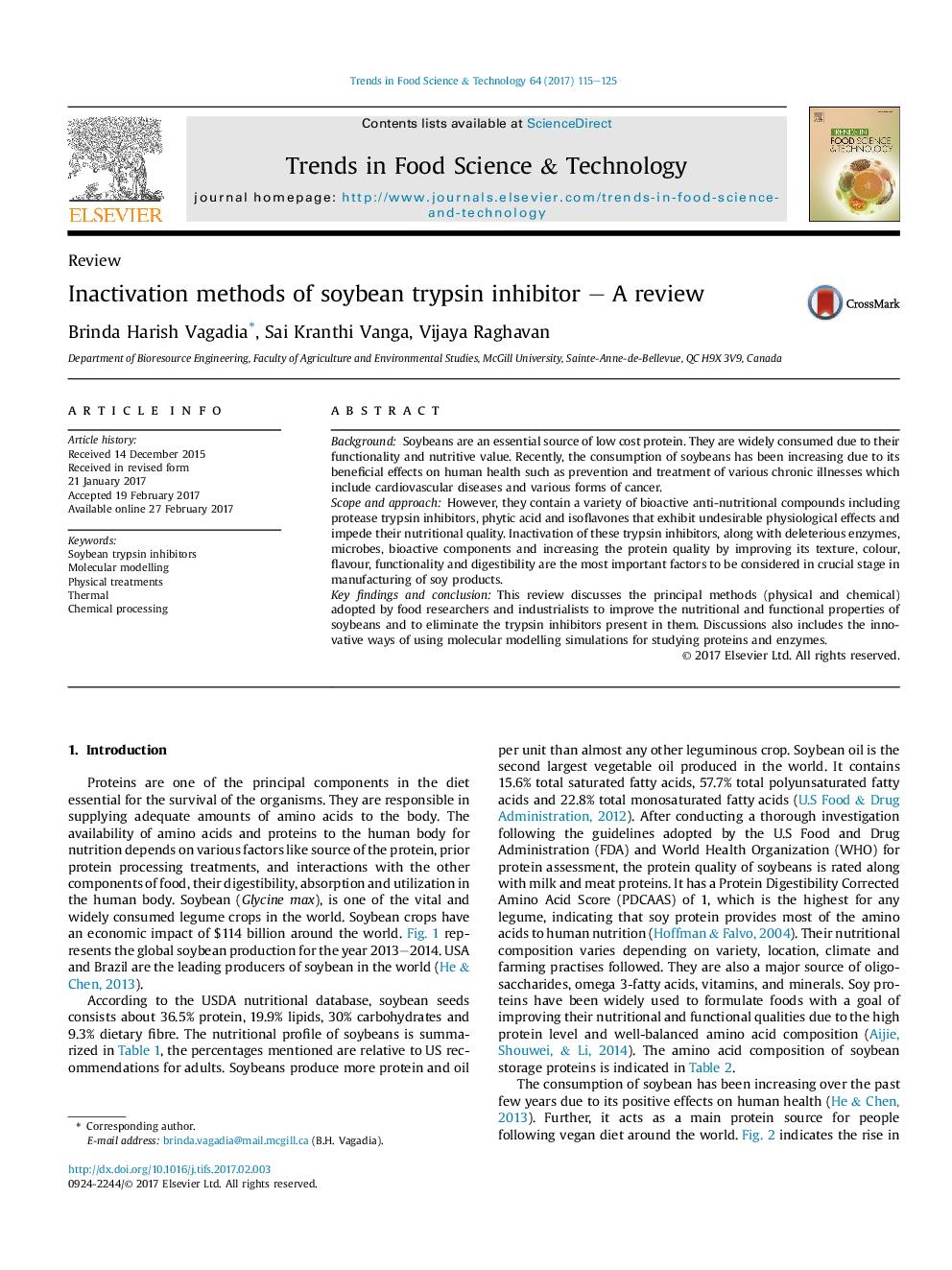 ReviewInactivation methods of soybean trypsin inhibitor - A review