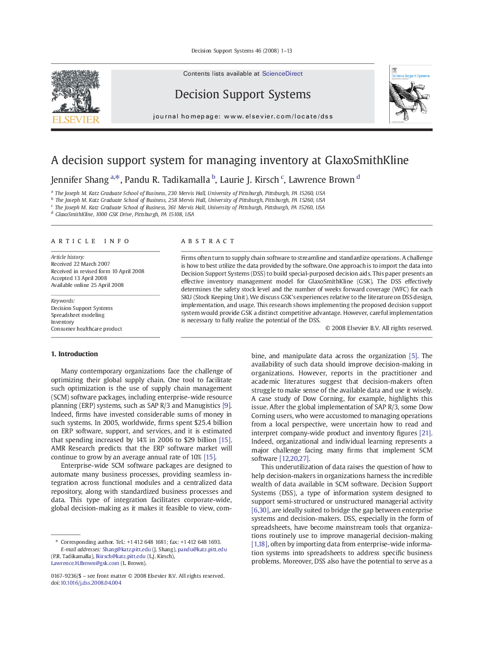 A decision support system for managing inventory at GlaxoSmithKline