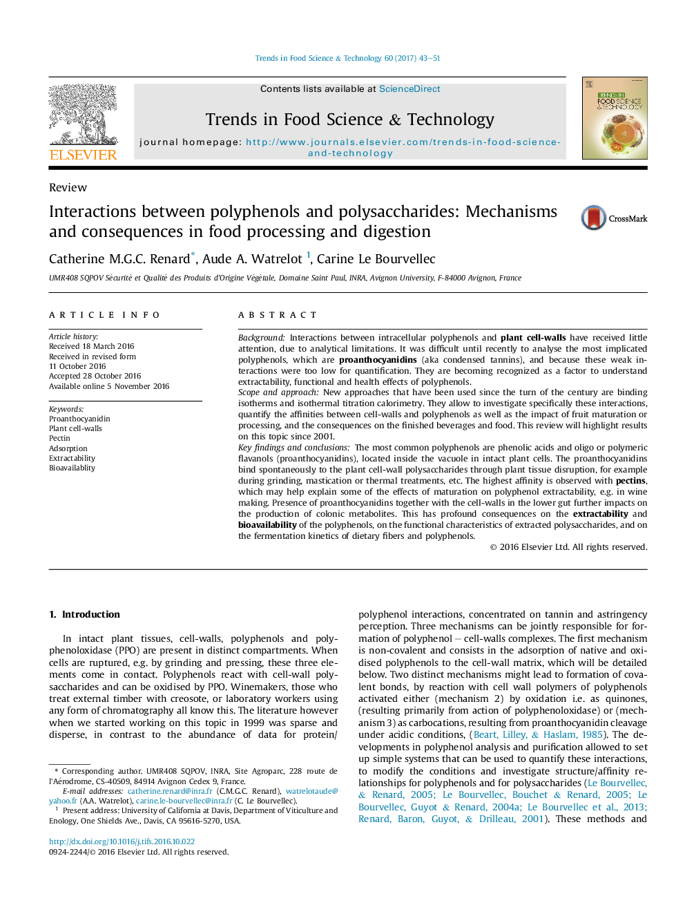 ReviewInteractions between polyphenols and polysaccharides: Mechanisms and consequences in food processing and digestion