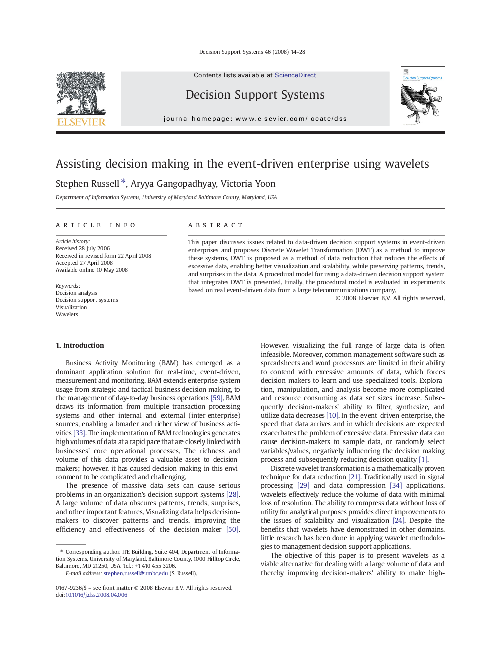 Assisting decision making in the event-driven enterprise using wavelets