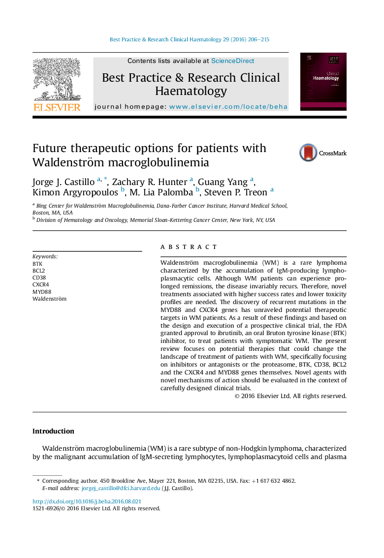 Future therapeutic options for patients with Waldenström macroglobulinemia