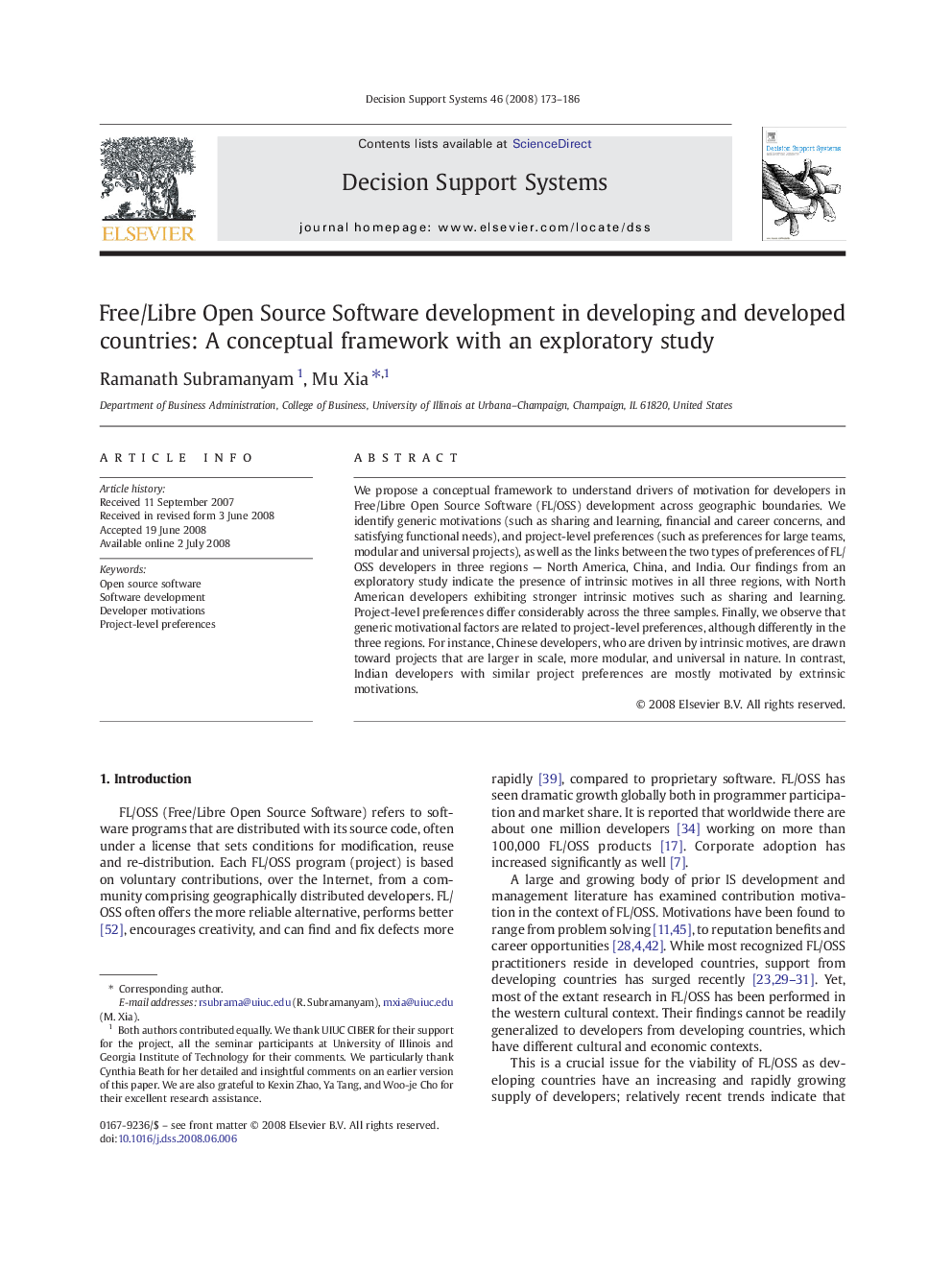 Free/Libre Open Source Software development in developing and developed countries: A conceptual framework with an exploratory study