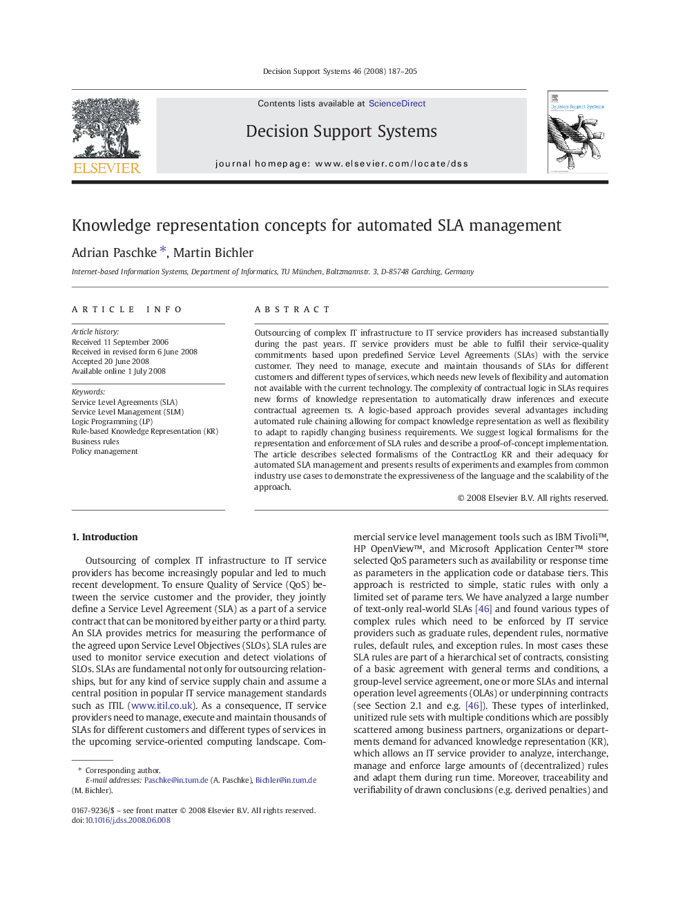 Knowledge representation concepts for automated SLA management