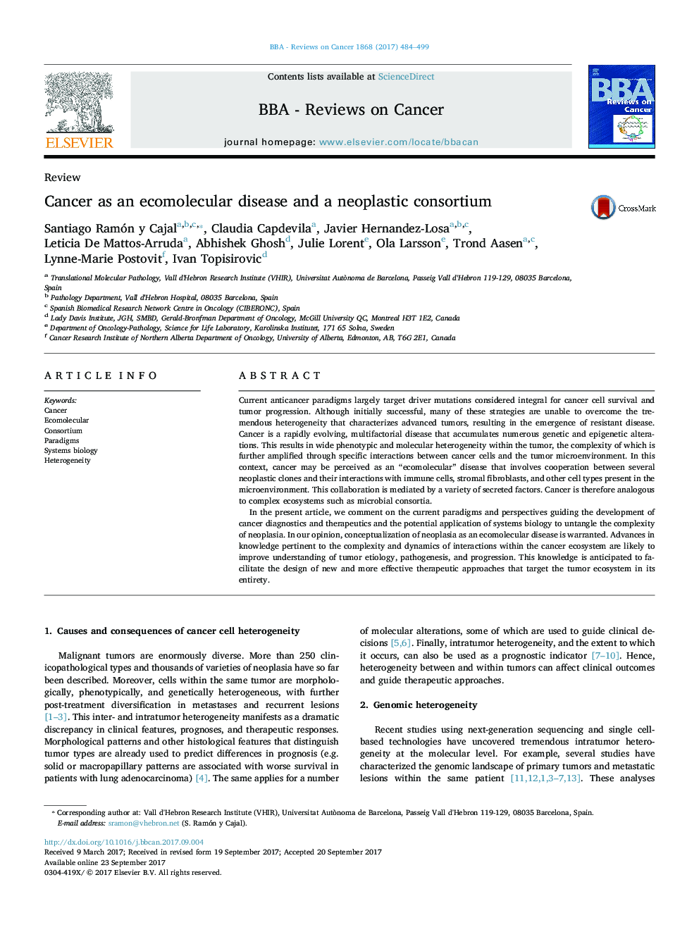 ReviewCancer as an ecomolecular disease and a neoplastic consortium