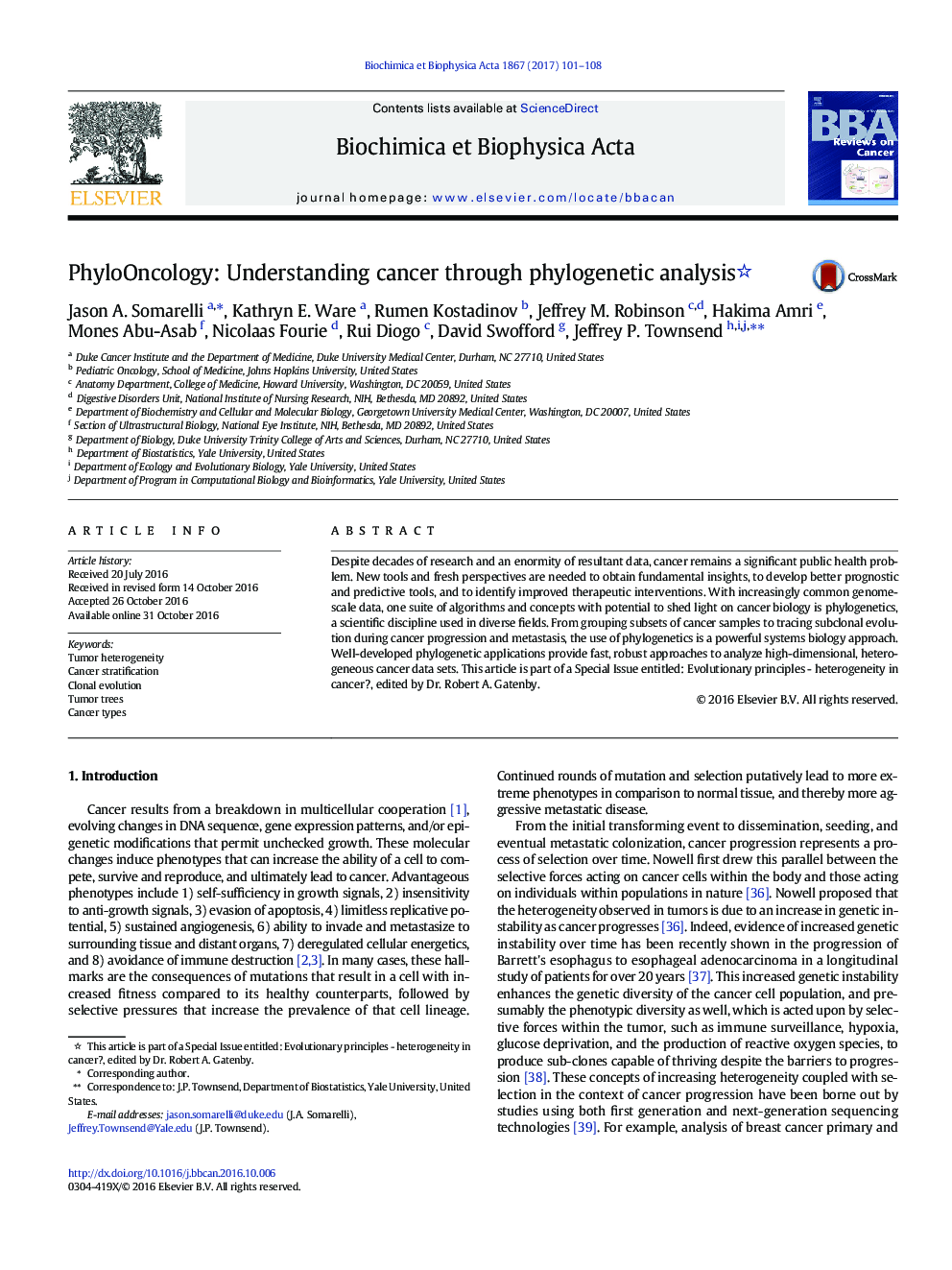 PhyloOncology: Understanding cancer through phylogenetic analysis