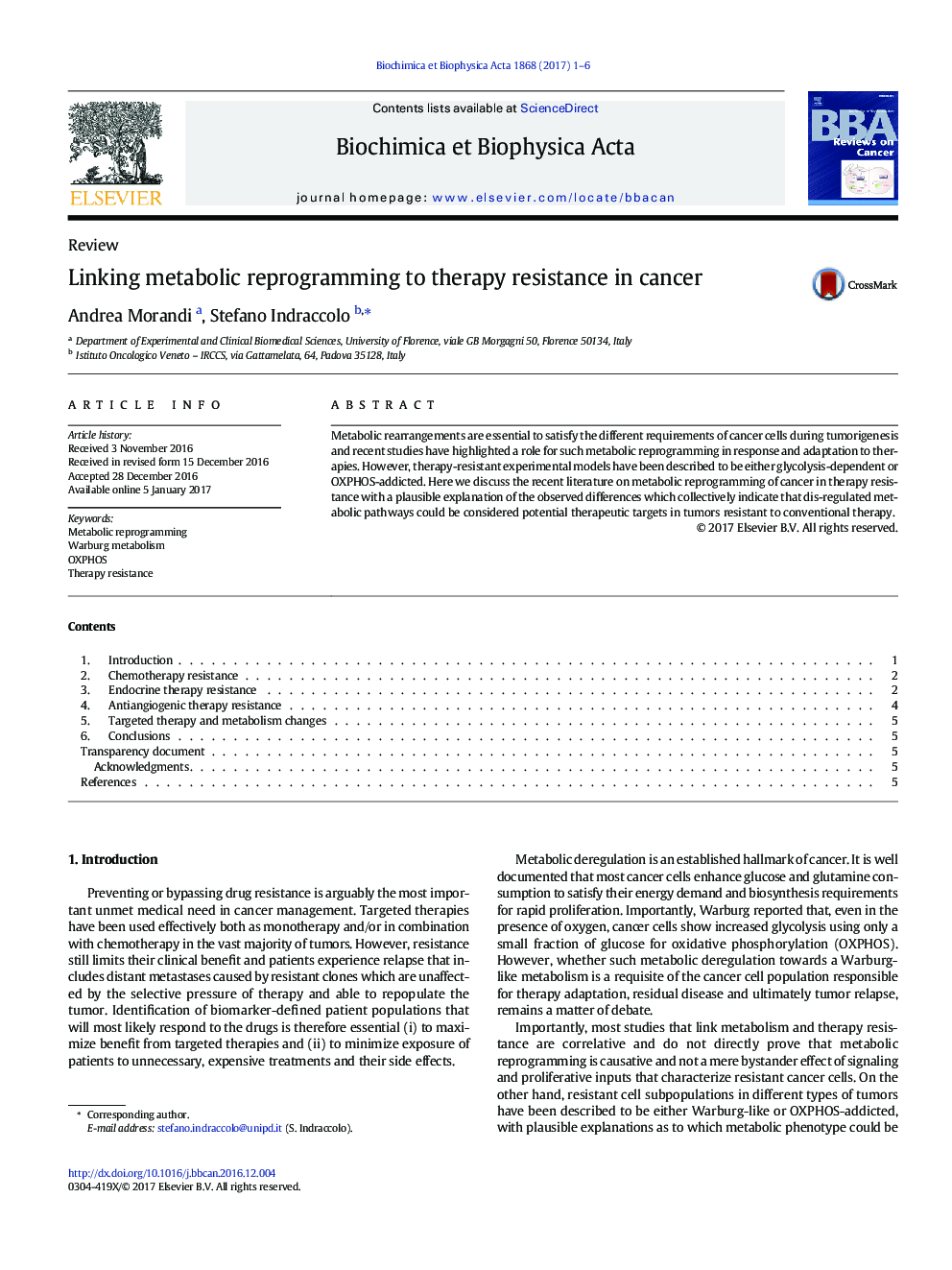 ReviewLinking metabolic reprogramming to therapy resistance in cancer