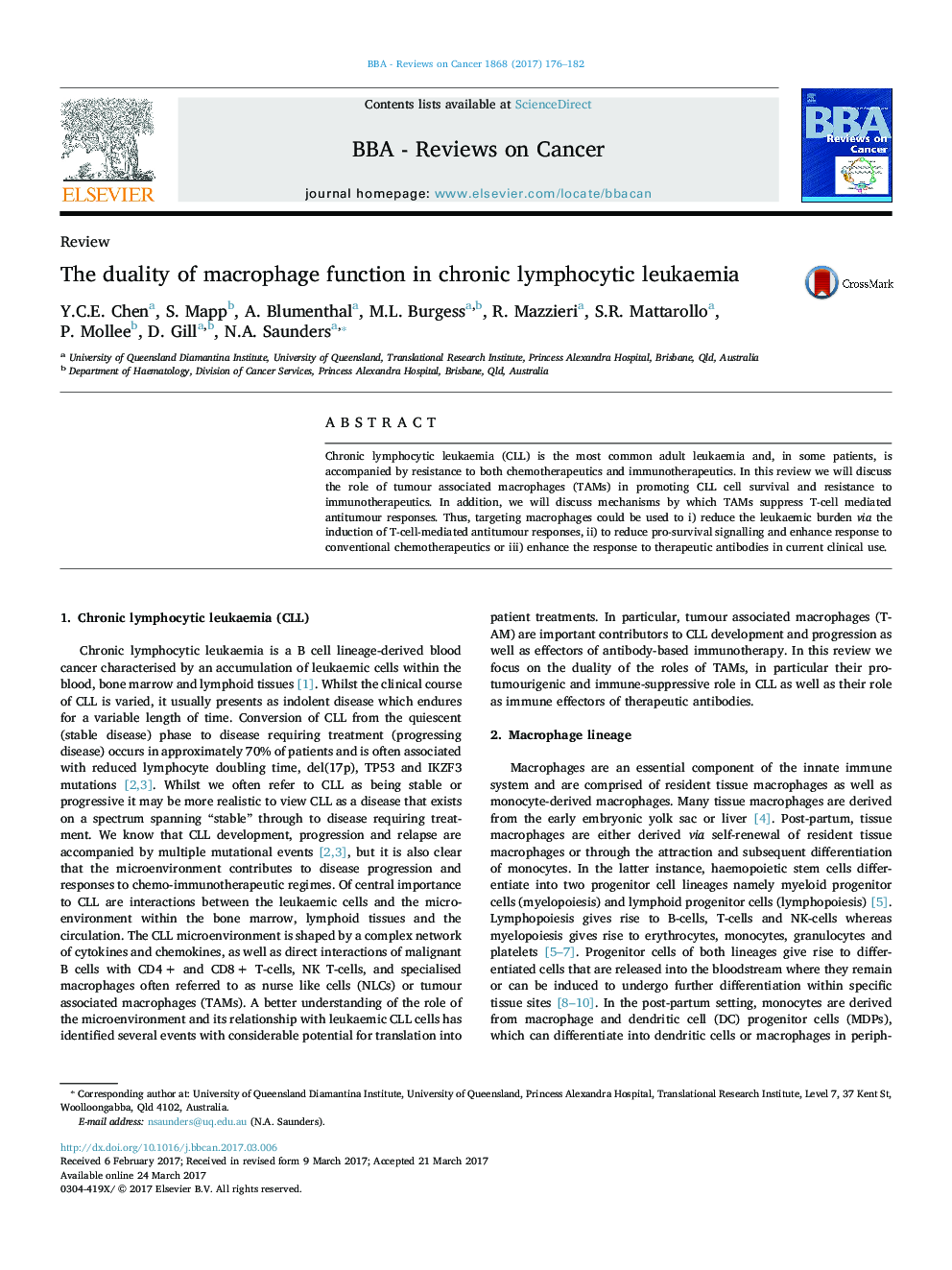 ReviewThe duality of macrophage function in chronic lymphocytic leukaemia