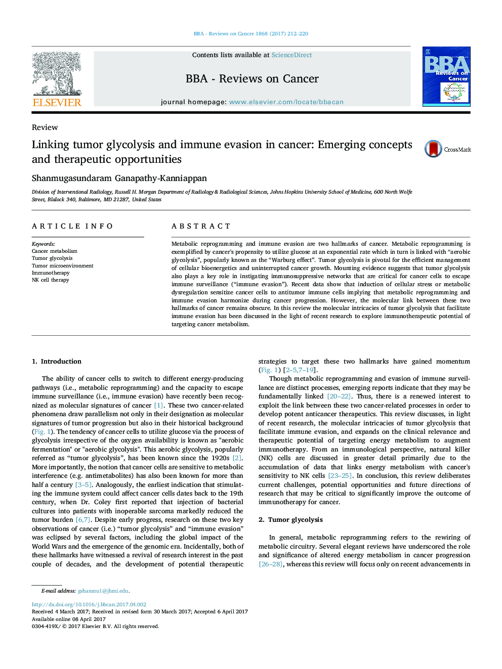 Linking tumor glycolysis and immune evasion in cancer: Emerging concepts and therapeutic opportunities