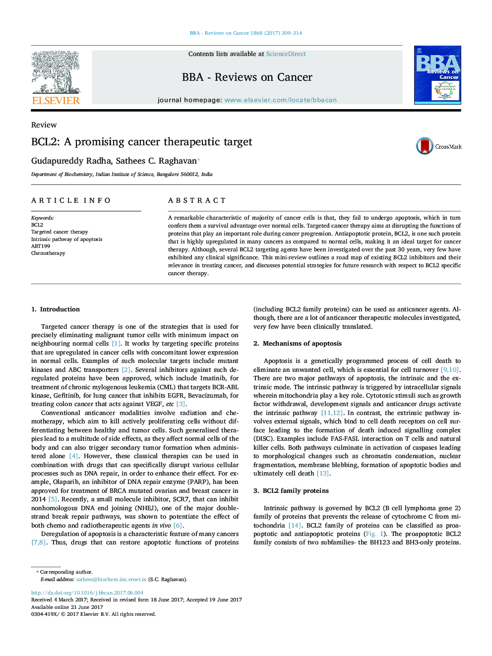 ReviewBCL2: A promising cancer therapeutic target