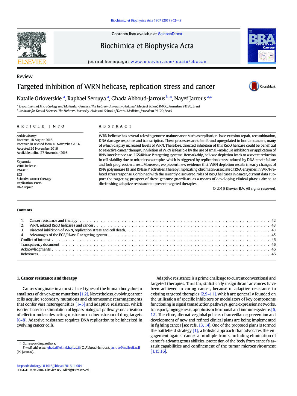 ReviewTargeted inhibition of WRN helicase, replication stress and cancer