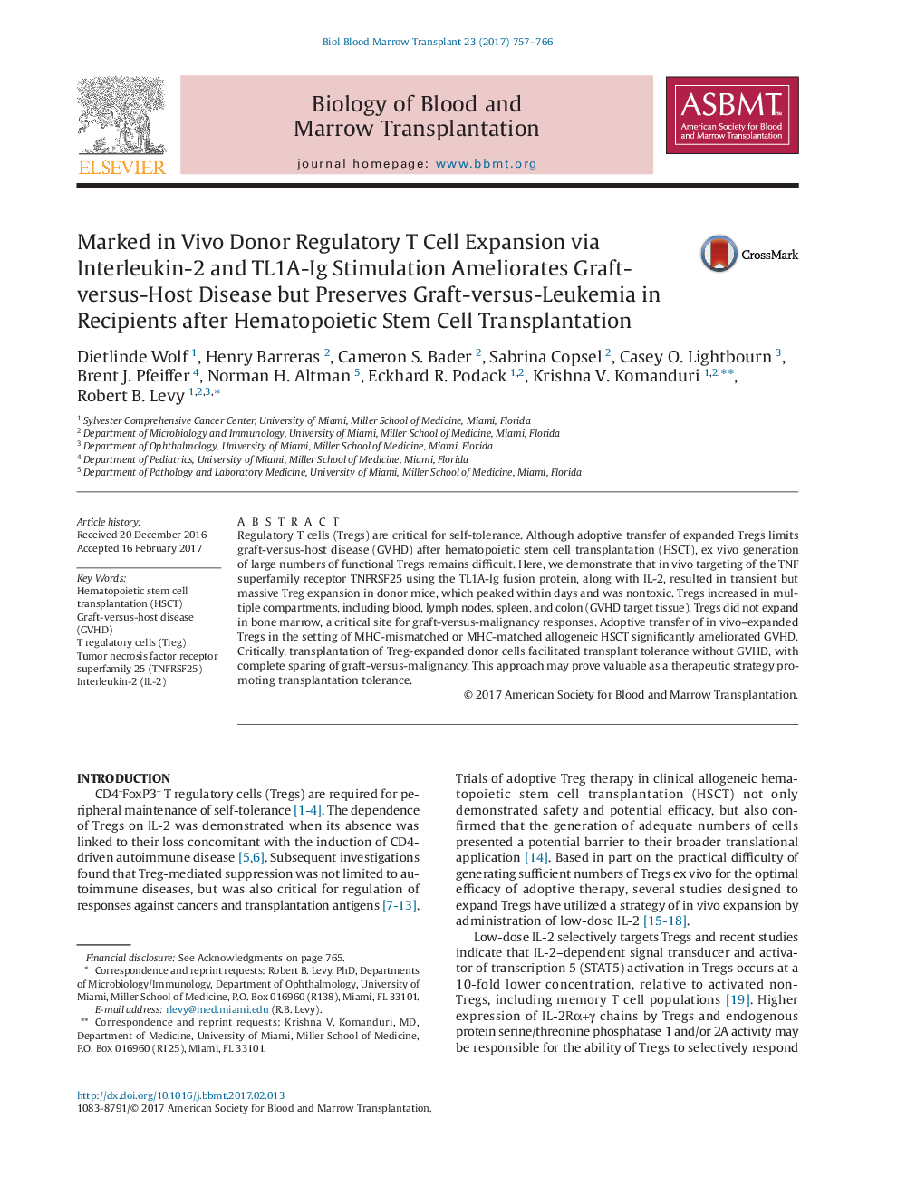 Marked in Vivo Donor Regulatory T Cell Expansion via Interleukin-2 and TL1A-Ig Stimulation Ameliorates Graft-versus-Host Disease but Preserves Graft-versus-Leukemia in Recipients after Hematopoietic Stem Cell Transplantation