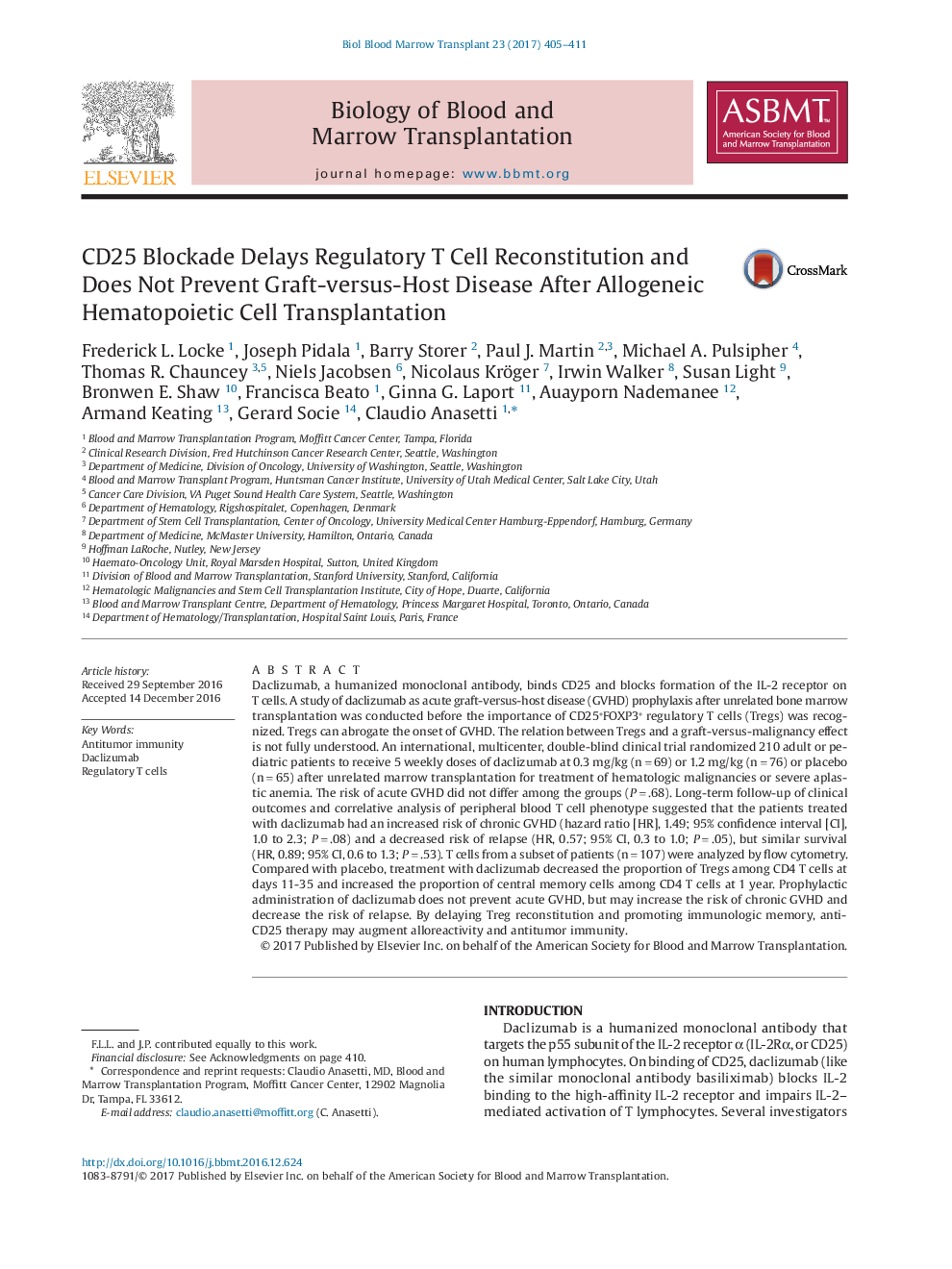 CD25 Blockade Delays Regulatory T Cell Reconstitution and Does Not Prevent Graft-versus-Host Disease After Allogeneic Hematopoietic Cell Transplantation