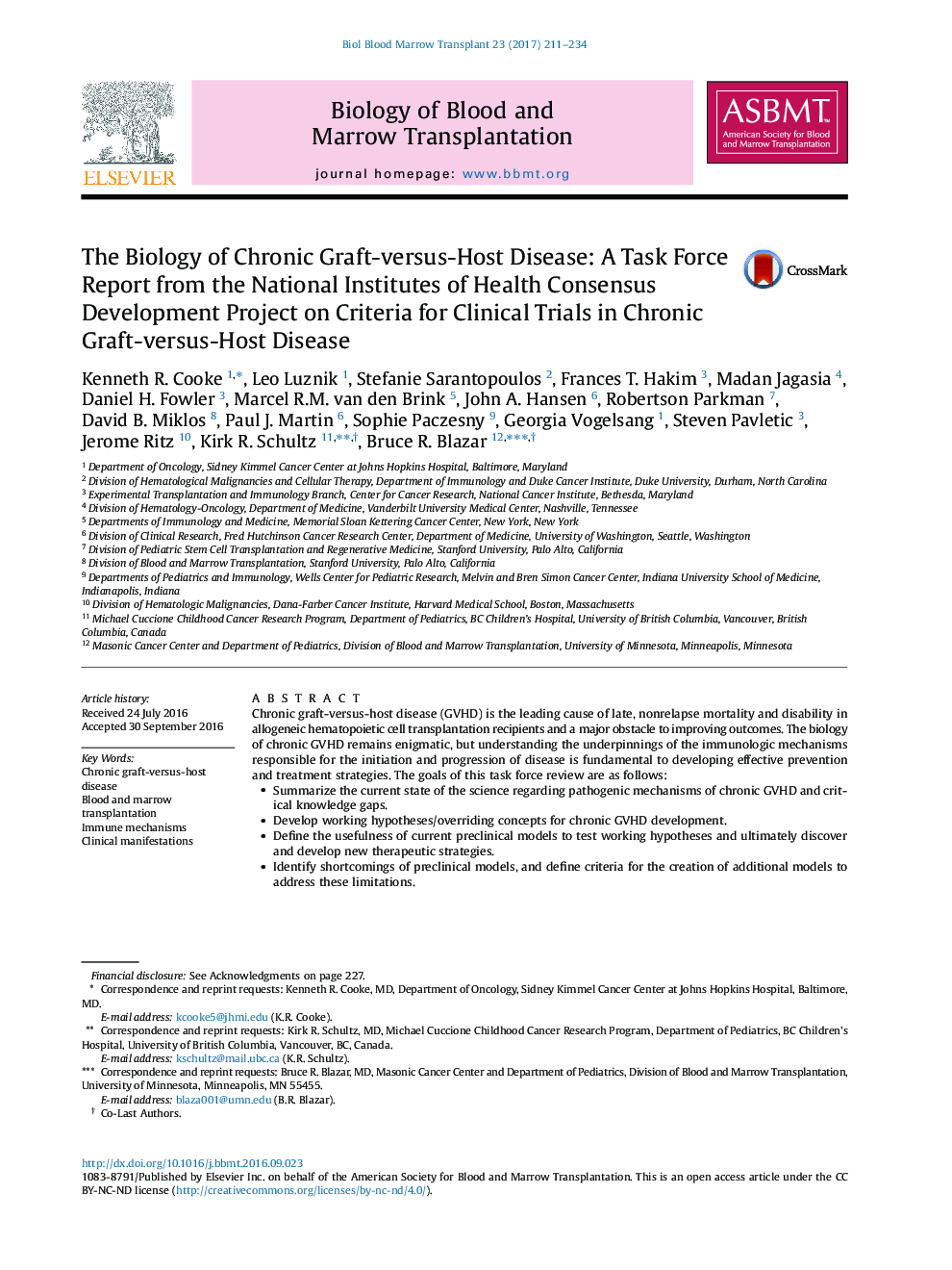 The Biology of Chronic Graft-versus-Host Disease: A Task Force Report from the National Institutes of Health Consensus Development Project on Criteria for Clinical Trials in Chronic Graft-versus-Host Disease