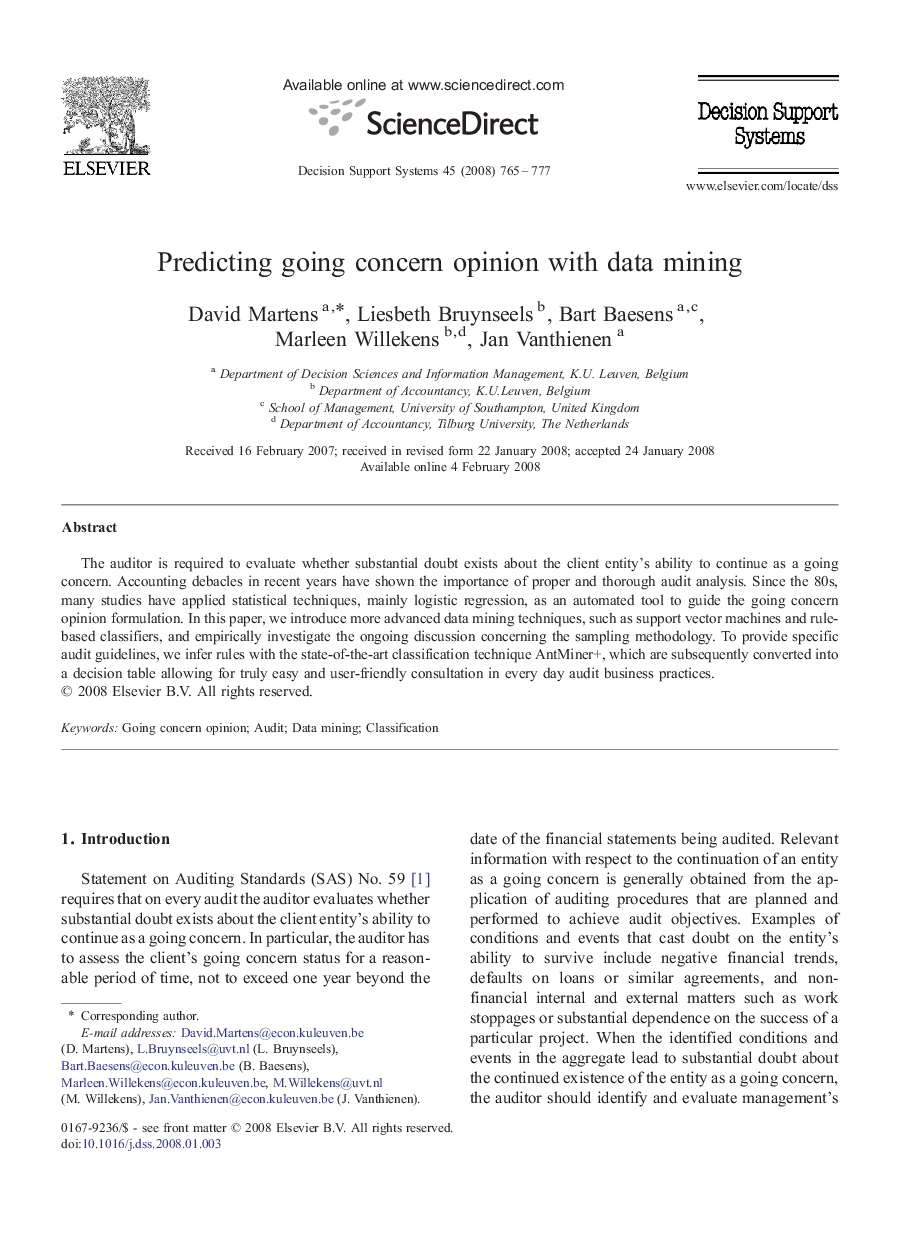 Predicting going concern opinion with data mining