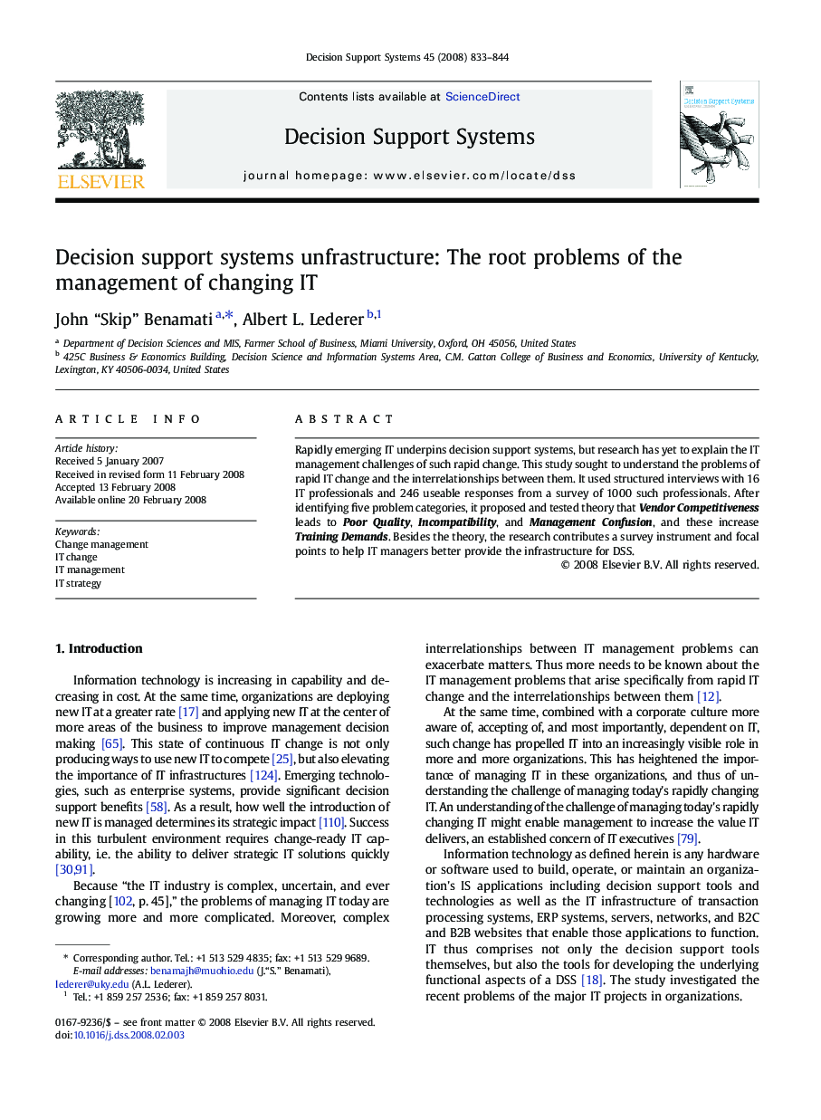 Decision support systems unfrastructure: The root problems of the management of changing IT