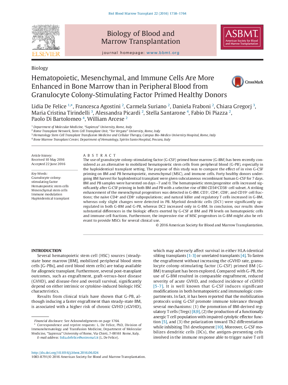 Hematopoietic, Mesenchymal, and Immune Cells Are More Enhanced in Bone Marrow than in Peripheral Blood from Granulocyte Colony-Stimulating Factor Primed Healthy Donors