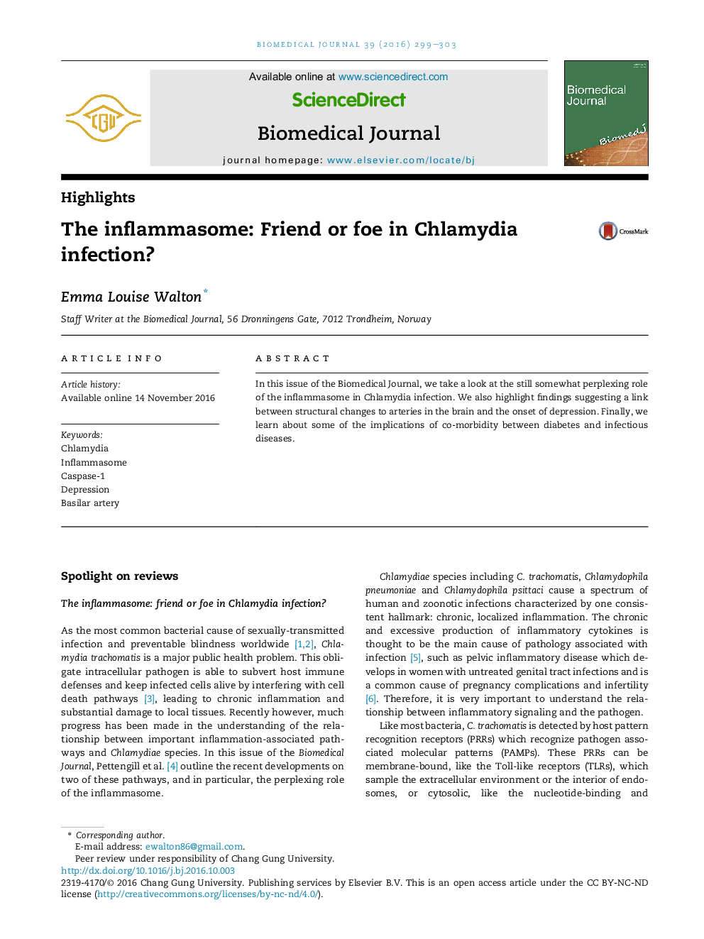 The inflammasome: Friend or foe in Chlamydia infection?