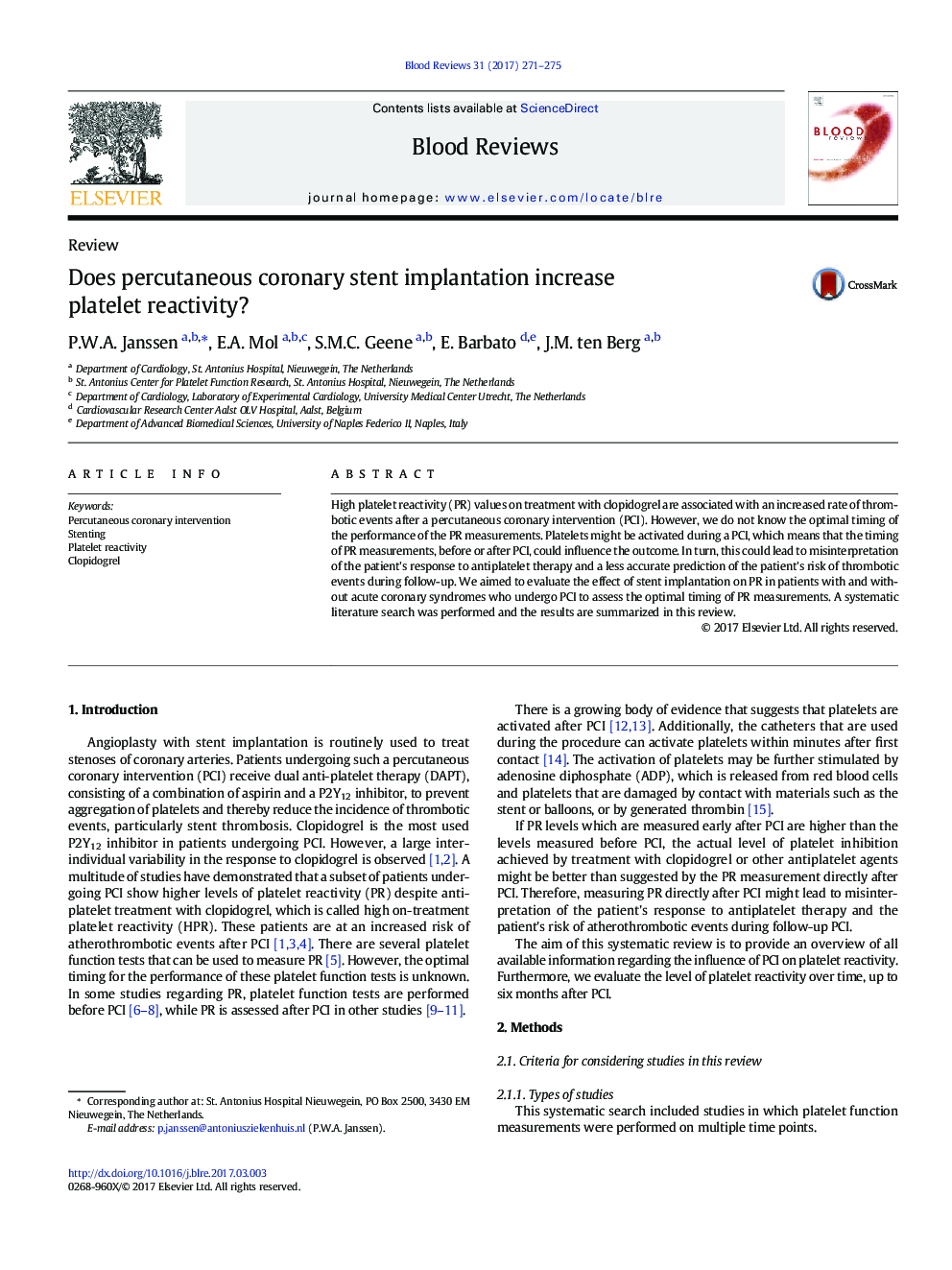 ReviewDoes percutaneous coronary stent implantation increase platelet reactivity?