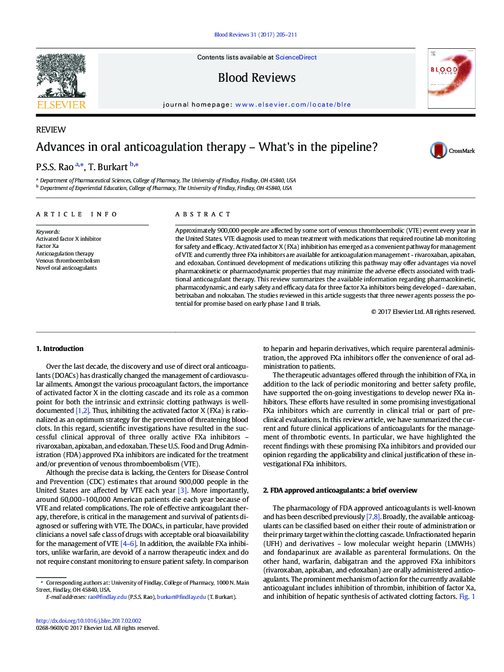 ReviewAdvances in oral anticoagulation therapy - What's in the pipeline?