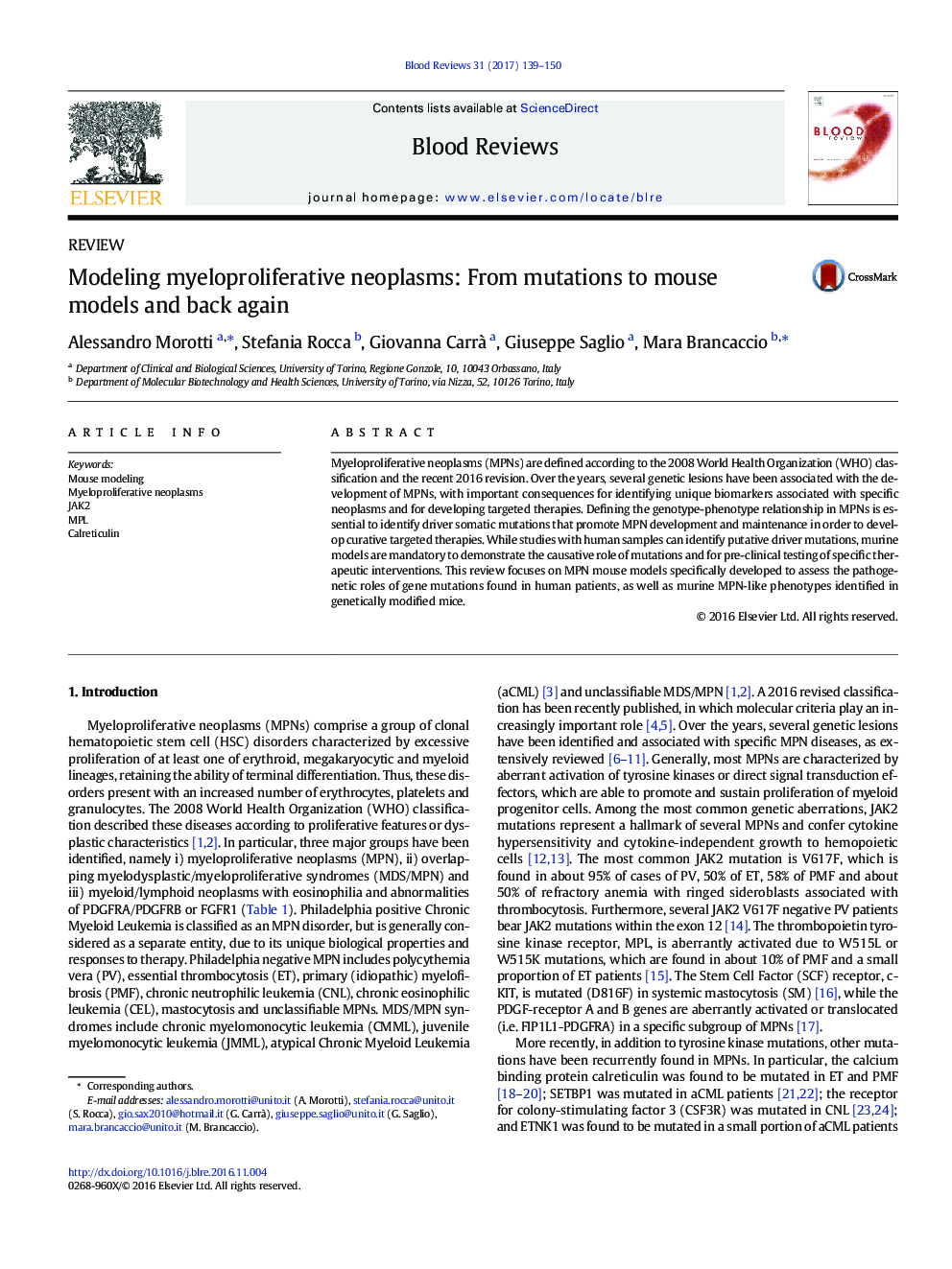 ReviewModeling myeloproliferative neoplasms: From mutations to mouse models and back again