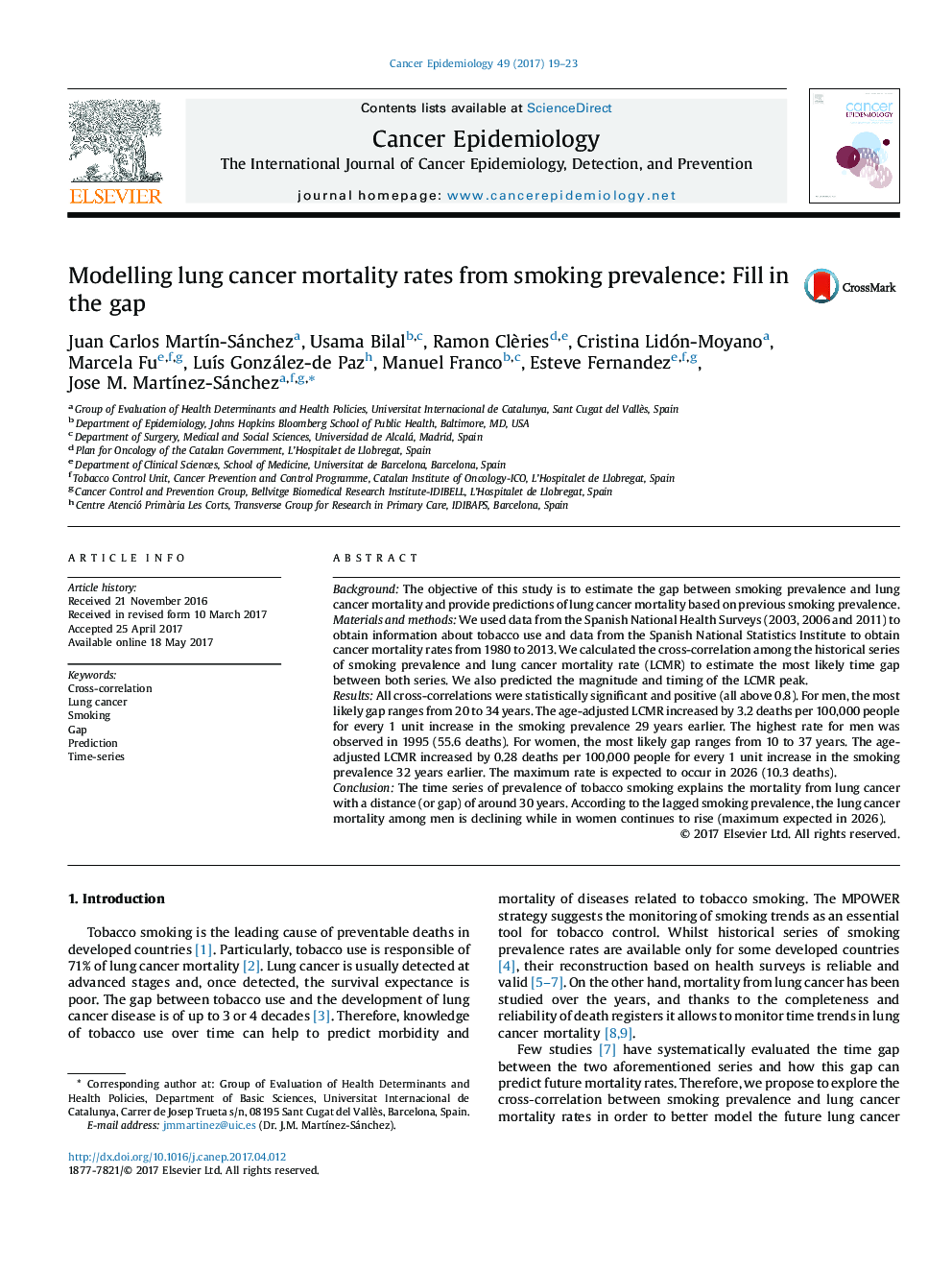 Modelling lung cancer mortality rates from smoking prevalence: Fill in the gap