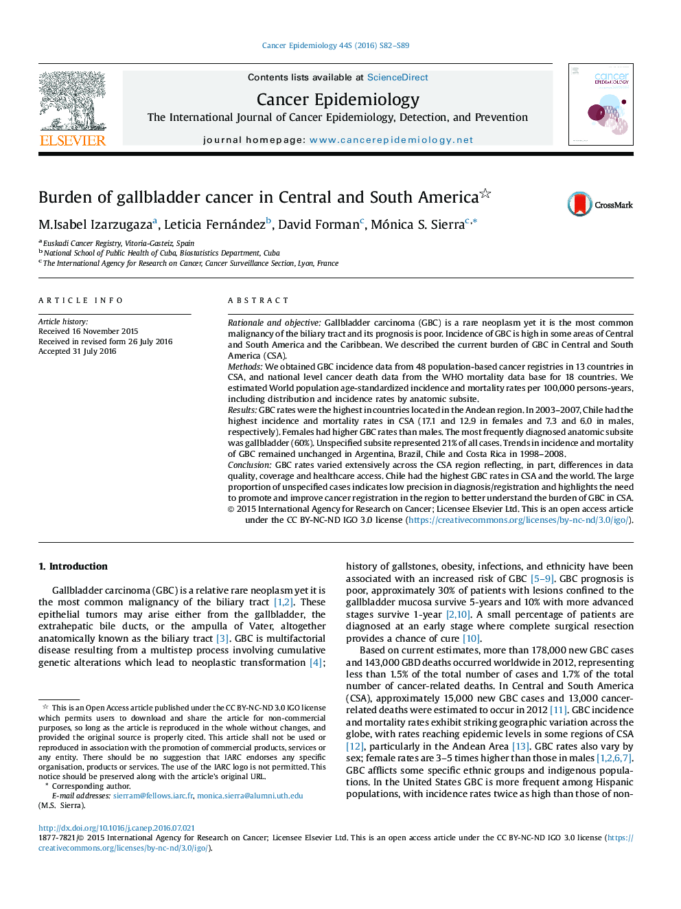 Burden of gallbladder cancer in Central and South America