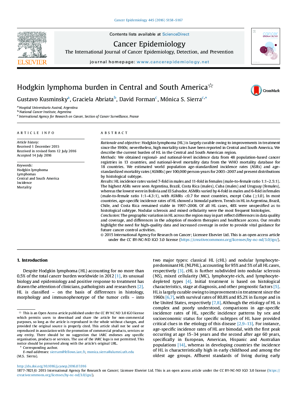 Hodgkin lymphoma burden in Central and South America