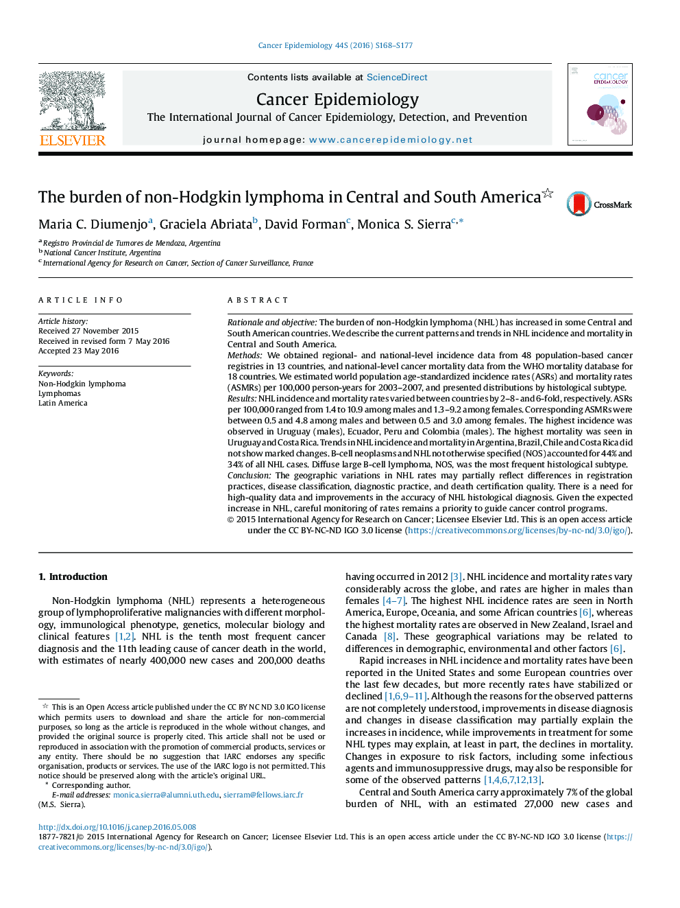 The burden of non-Hodgkin lymphoma in Central and South America