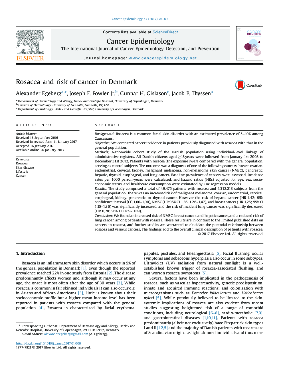 Rosacea and risk of cancer in Denmark