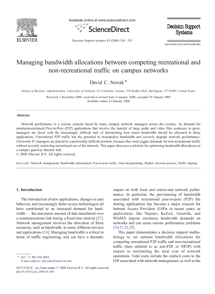 عکس صفحه اول مقاله: Managing bandwidth allocations between competing recreational and non-recreational traffic on campus networks Managing bandwidth allocations between competing recreational and non-recreational traffic on campus networks
